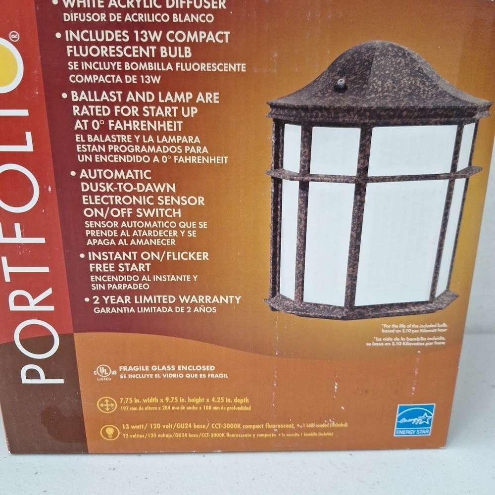 2 Portfolio Outdoor Wall Lanterns Light Fixtures Metal Rust Finish Photo Sensor - Picture 6 of 15
